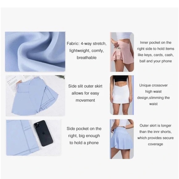 Light Blue Athletic Skirt with Pockets - Picture 6 of 9